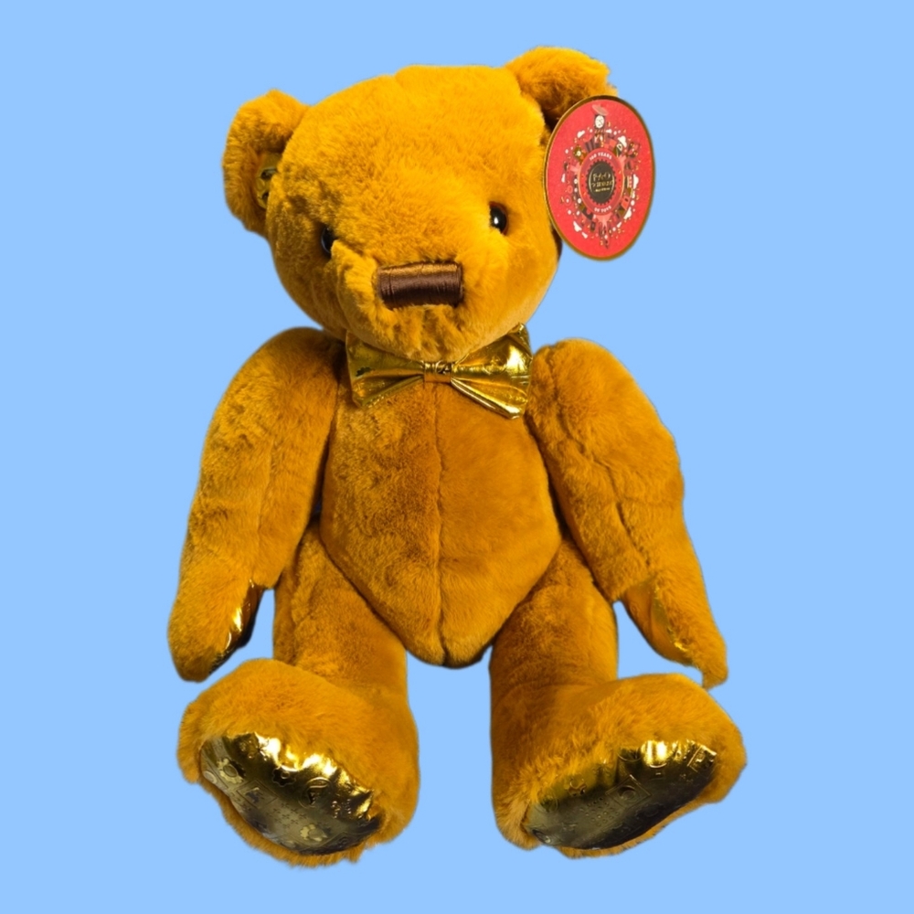 FAO Schwarz Teddy Bear Plush 13 Inch 160th Anniversary Gold Monogram Stuffed